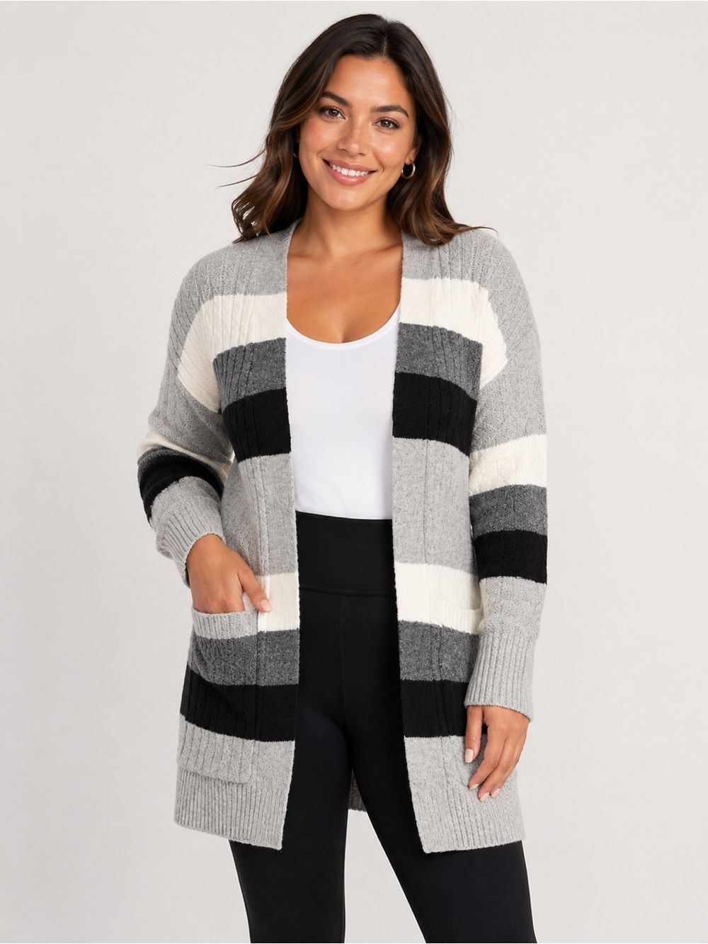 Jolie & Joy Striped Ribbed Knit Cardigan